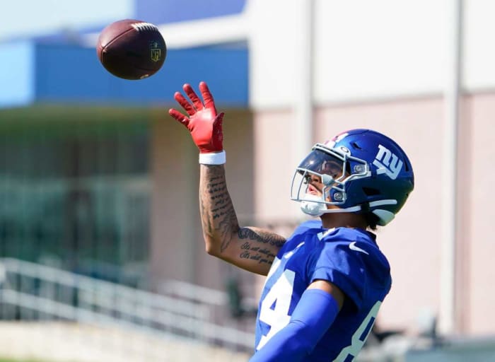 New York Giants WR Jalin Hyatt during training camp in East Rutherford, New Jersey, on July 31, 2023. (Photo by Danielle Parhizkaran of NorthJersy.com)